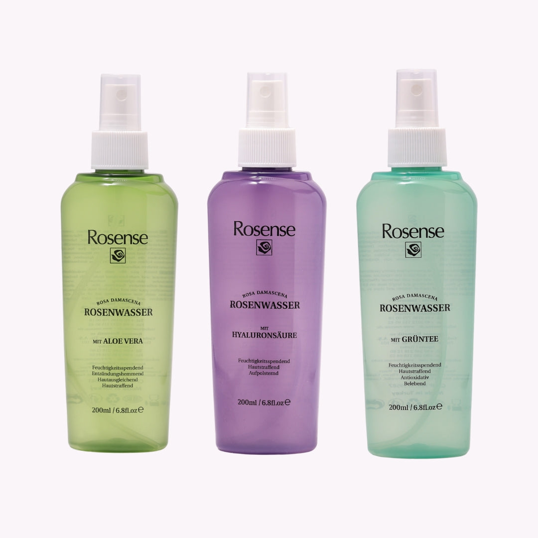 Rosense Rosenwasser Spray 3er Set | Mit Hyaluron, Aloe Vera & Grüntee