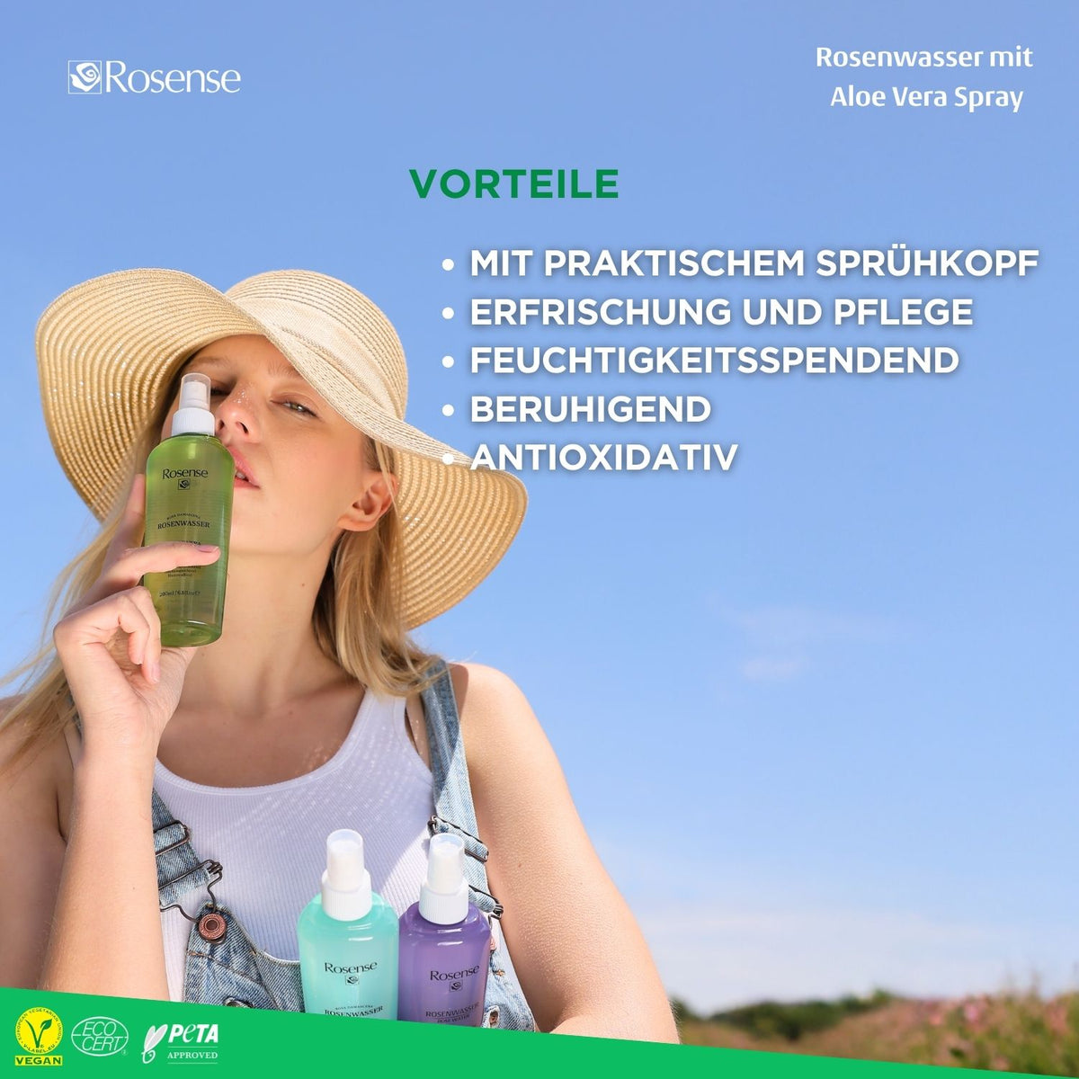 Rosense Rosenwasser mit Aloe Vera Spray - 200 ml