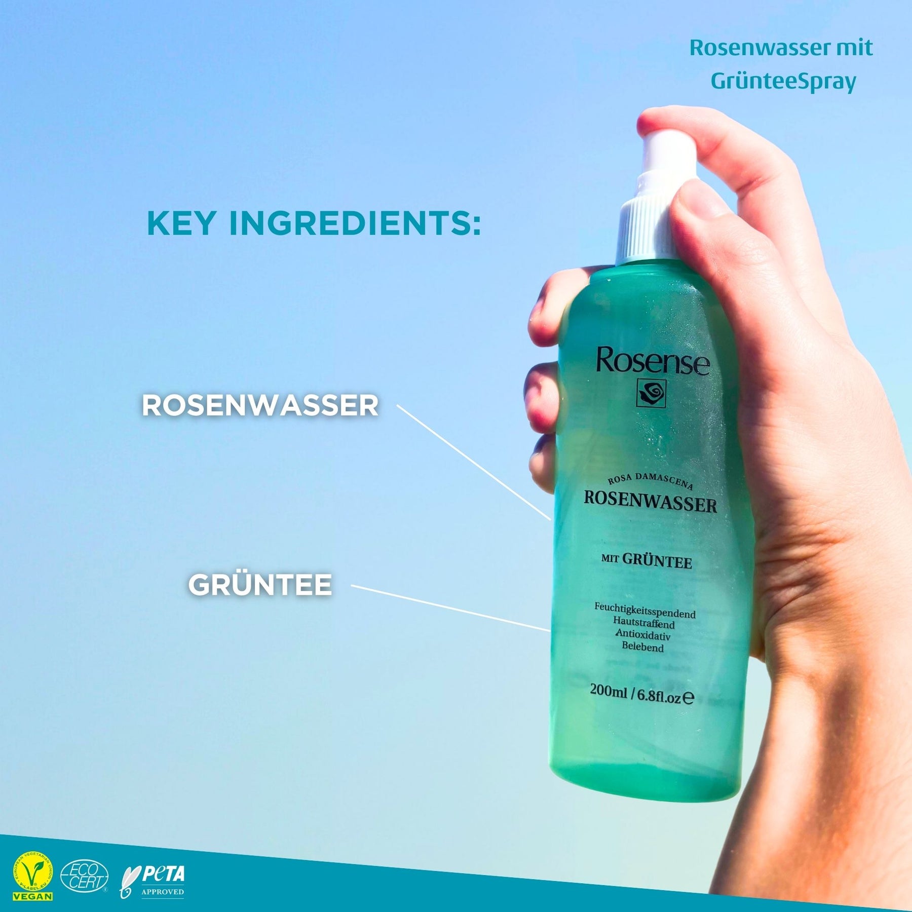 Rosense Rosenwasser mit Grüntee Spray - 200ml