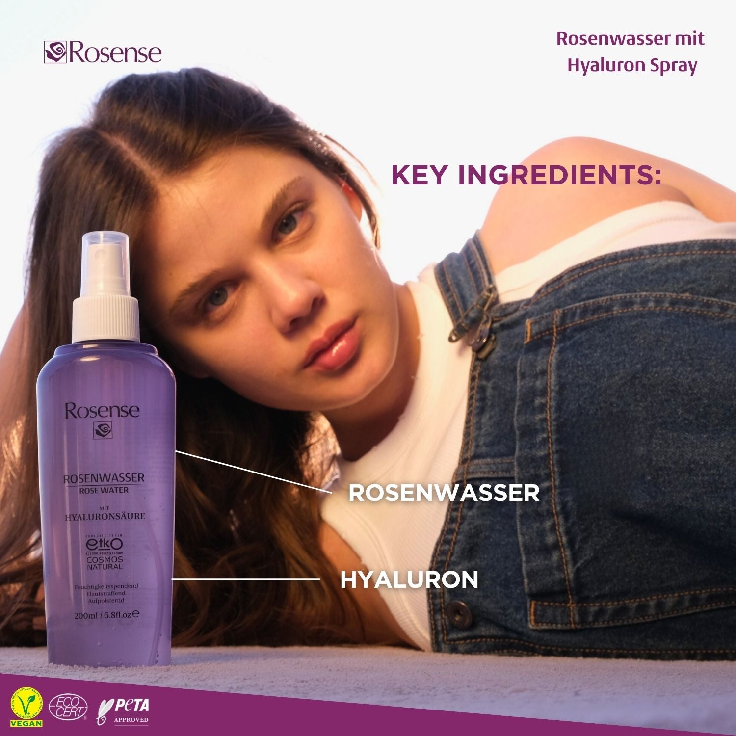Rosense Rosenwasser mit Hyaluronsäure Spray - 200 ml