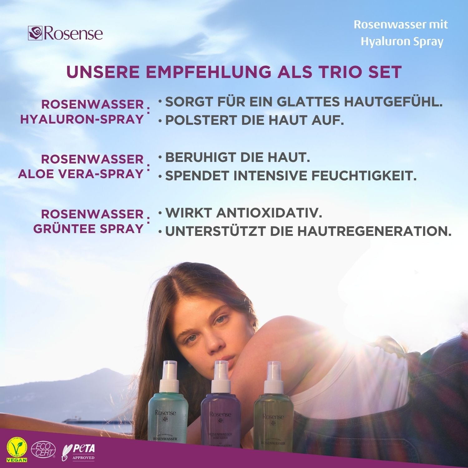 Rosense Rosenwasser mit Hyaluronsäure Spray - 200 ml