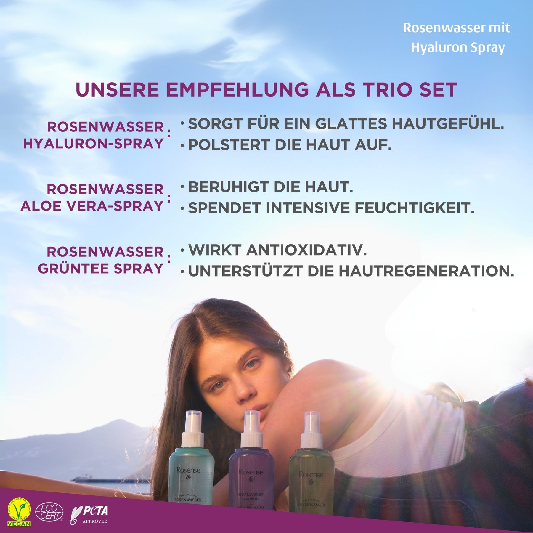 Rosense Rosenwasser mit Hyaluronsäure Spray - 200 ml