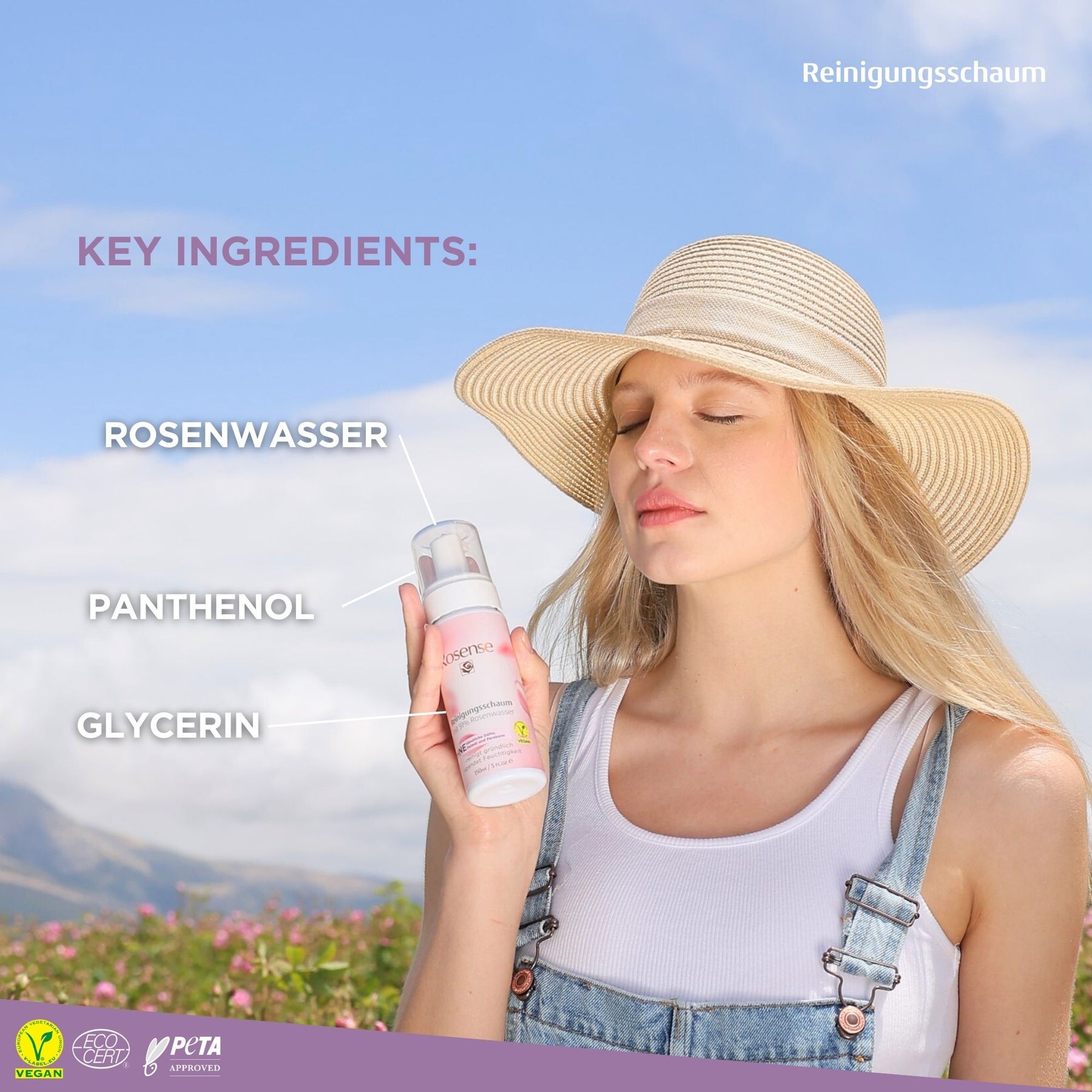 Rosense Reinigungsschaum mit 91% Rosenwasser - 150 ml
