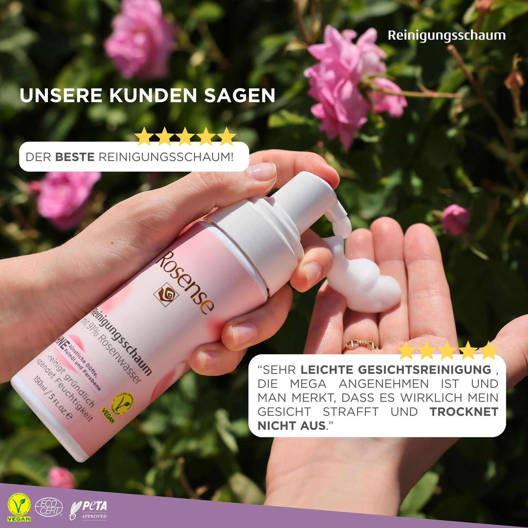 Rosense Reinigungsschaum mit 91% Rosenwasser - 150 ml
