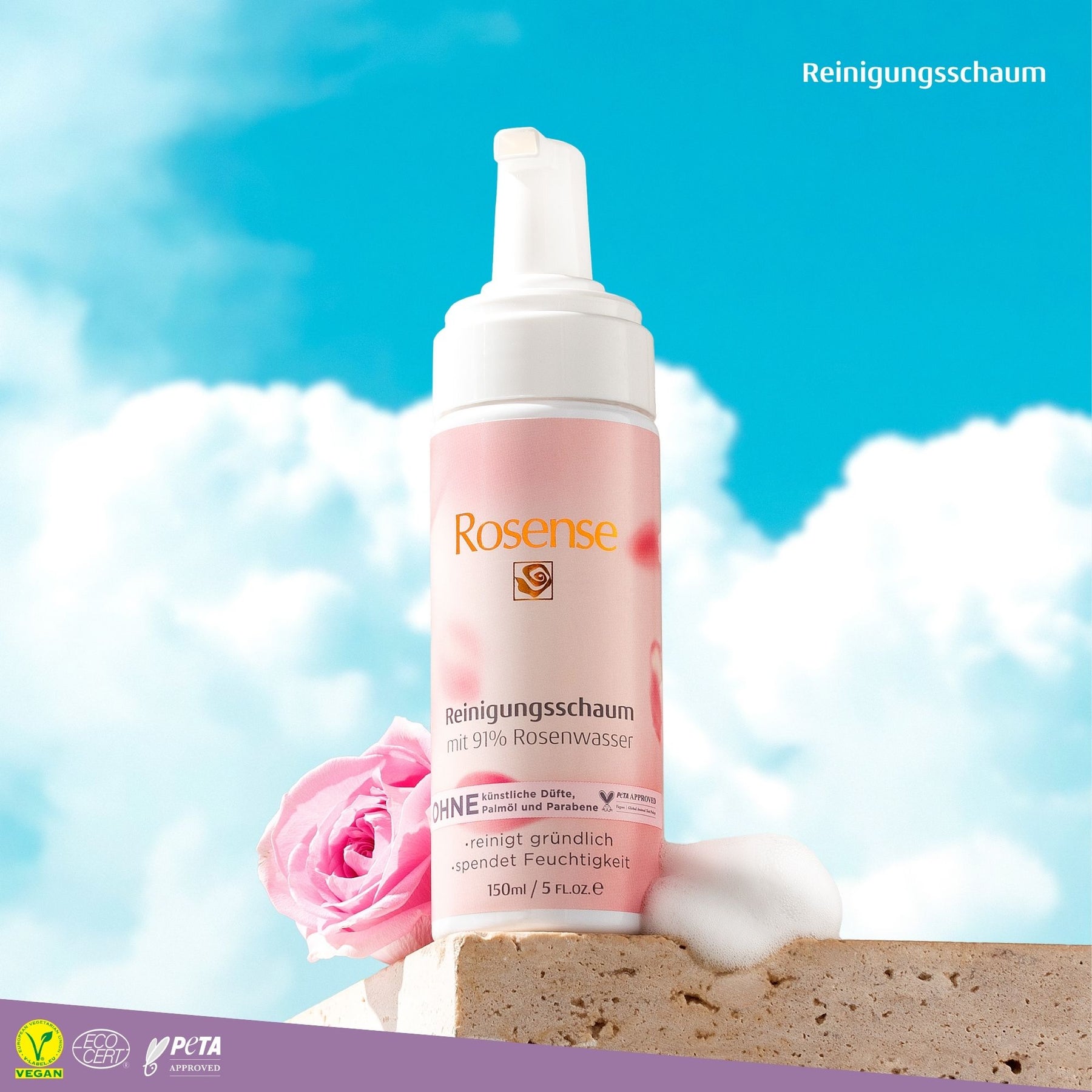 Rosense Reinigungsschaum mit 91% Rosenwasser - 150 ml