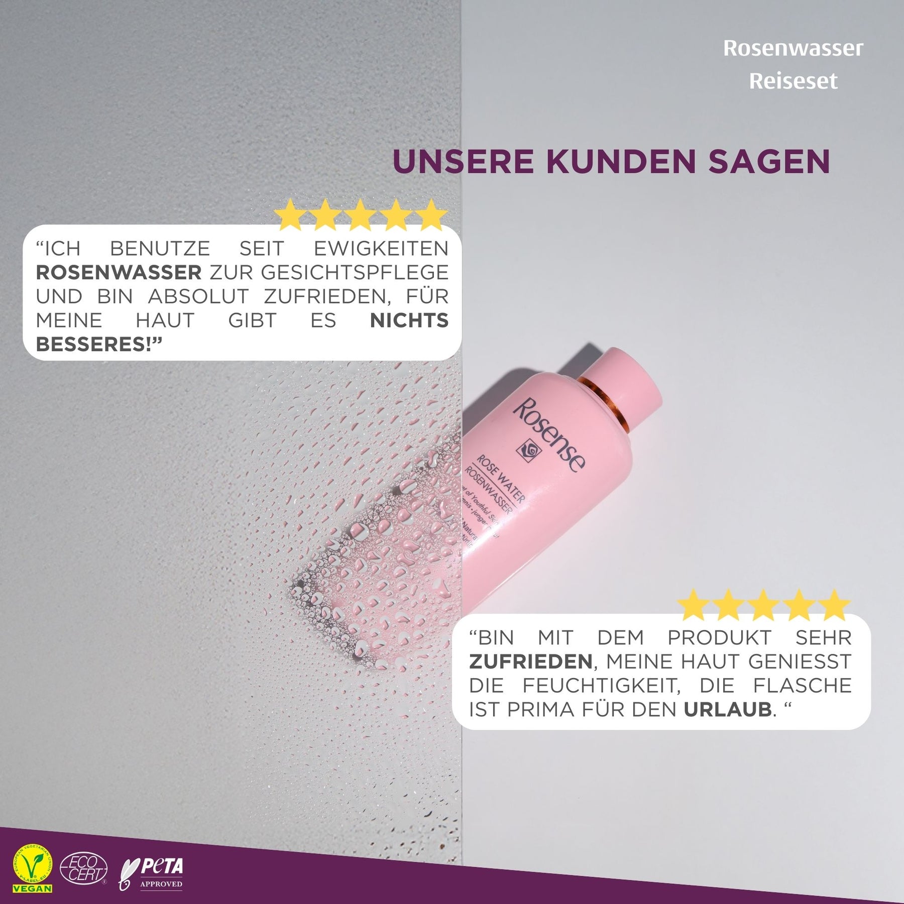 Rosense Rosenwasser Reiseset mit 100ml Rosenwasser-Spray