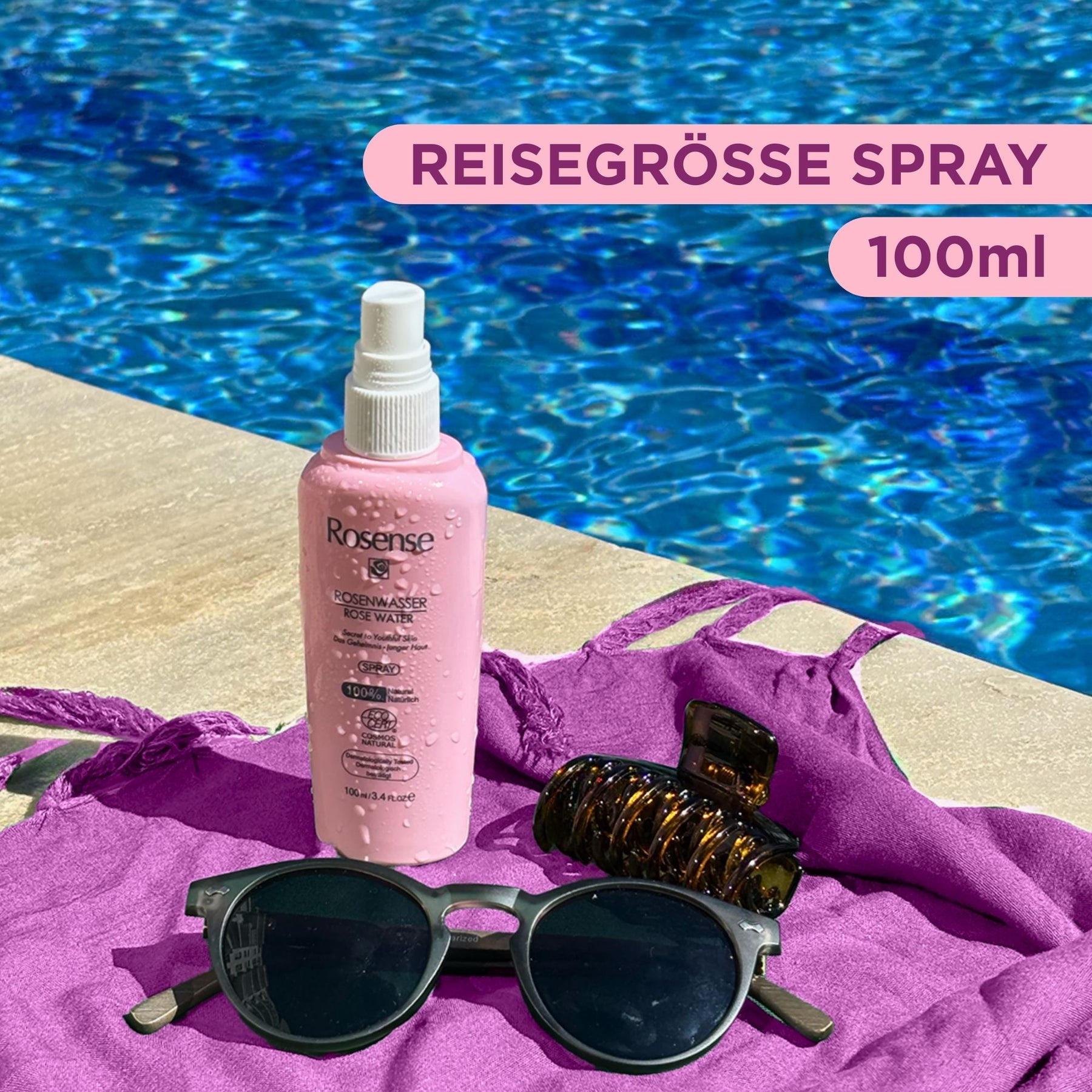 Rosense Rosenwasser Reiseset mit 100ml Rosenwasser-Spray